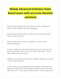Milady Advanced Esthetics State Board exam with accurate detailed solutions