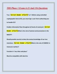 TBS Phase 1 Exam A-23 And 156 Questions With Correct Complete Verified Solutions