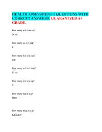 HEALTH ASSESSMENT 1 QUESTIONS WITH  CORRCET ANSWERS. GUARANTEED A+  GRADE.
