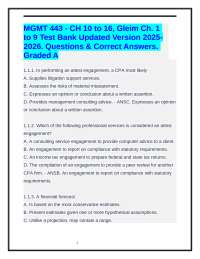 MGMT 443 - CH 10 to 16, Gleim Ch. 1 to 9 Test Bank Updated Version 2025-2026. Quizs & Ans