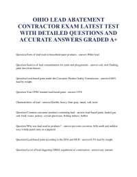 OHIO LEAD ABATEMENT CONTRACTOR EXAM LATEST TEST WITH DETAILED QUESTIONS AND ACCURATE ANSWE