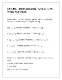 NUR2407 - Dose Calculation – QUESTIONS WITH ANSWERS