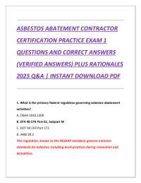 ASBESTOS ABATEMENT CONTRACTOR  CERTIFICATION PRACTICE EXAM 1  QUESTIONS AND CORRECT ANSWER