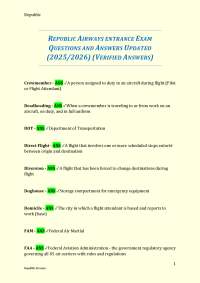 REPUBLIC AIRWAYS ENTRANCE EXAM QUESTIONS AND ANSWERS UPDATED (2025/2026)