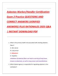 Asbestos Worker/Handler Certification  Exam 2 Practice QUESTIONS AND  CORRECT ANSWERS (VER