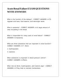 Acute Renal Failure EXAM QUESTIONS WITH ANSWERS