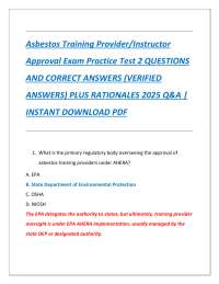 Asbestos Training Provider/Instructor  Approval Exam Practice Test 2 QUESTIONS  AND CORREC