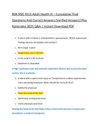 BSN NSG 4513 Adult Health III – Cumulative Final Questions And Correct Answers (Verified A