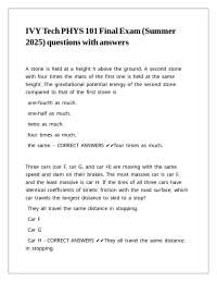 IVY Tech PHYS 101 Final Exam (Summer 2025) questions with answers