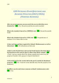 LEO ENTRANCE EXAM QUESTIONS AND ANSWERS UPDATED (2025/2026) (VERIFIED ANSWERS)