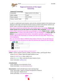 ANAT260 LAB Regional Anatomy of the Upper Extremity West Coast 2025/2026