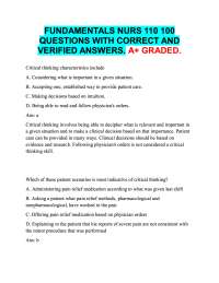 FUNDAMENTALS NURS 110 100  QUESTIONS WITH CORRECT AND  VERIFIED ANSWERS. A+ GRADED.