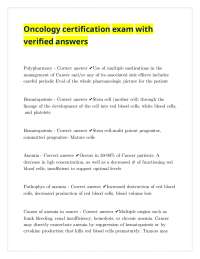 Oncology certification exam with verified answers