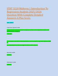 STAT 3220 Midterm 1 Introduction To Regression Analysis 2025/2026 Question With Complete D