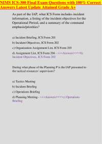 NIMS ICS-300 Final Exam Questions with 100% Correct Answers Latest Update Attained Grade A