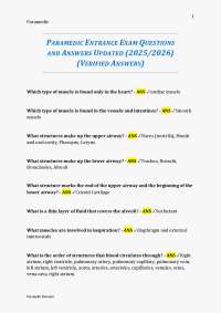PARAMEDIC ENTRANCE EXAM QUESTIONS AND ANSWERS UPDATED (2025/2026) (VERIFIED ANSWERS)