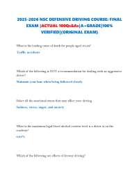 2025-2026 NSC DEFENSIVE DRIVING COURSE: FINAL EXAM |ACTUAL 100Qs&As|A+GRADE|ORIGINAL EXAM