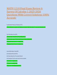 MATH 1210 Final Exam Review A Survey Of Calculus 1 2025-2026 Questions With Correct Soluti