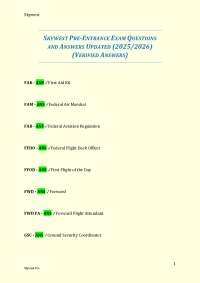 SKYWEST PRE-ENTRANCE EXAM QUESTIONS AND ANSWERS UPDATED (2025/2026) (VERIFIED ANSWERS)