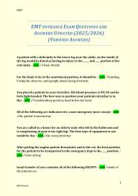 EMT ENTRANCE EXAM QUESTIONS AND ANSWERS UPDATED (2025/2026) (VERIFIED ANSWERS)
