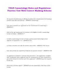 TDLR Cosmetology Rules and Regulations Practice Test With Correct Marking Scheme