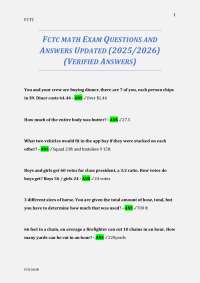 FCTC MATH EXAM QUESTIONS AND ANSWERS UPDATED (2025/2026) (VERIFIED ANSWERS)