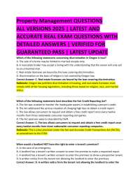 Property Management QUESTIONS   ALL VERSIONS 2025 | LATEST AND  ACCURATE REAL EXAM QUESTIO