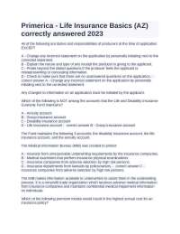 Primerica - Life Insurance Basics (AZ) correctly answered 2023.docx