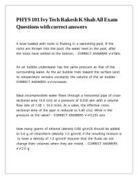 PHYS 101 Ivy Tech Rakesh K Shah All Exam Questions with correct answers