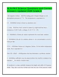 NLN-PAX Science Questions and Correct Answers Updated 2025 Grade A