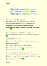 BIOLOGY ENTRANCE EXAM PRACTICE QUESTIONS AND ANSWERS UPDATED (2025/2026)