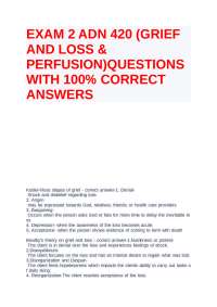 EXAM 2 ADN 420 (GRIEF AND LOSS & PERFUSION)QUESTIONS WITH 100% CORRECT ANSWERS.
