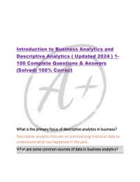 Introduction to Business Analytics and  Descriptive Analytics ( Updated 2024 ) 1 100 Compl