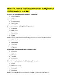 Midterm Examination: Fundamentals of Psychiatry and Behavioral Sciences.
