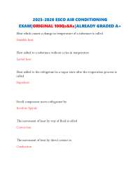 2025-2026 ESCO AIR CONDITIONING EXAM|ORIGINAL 100Qs&As|ALREADY GRADED A+