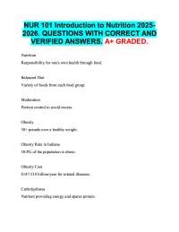 NUR 101 Introduction to Nutrition 2025 2026. QUESTIONS WITH CORRECT AND  VERIFIED ANSWERS.