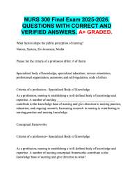 NURS 300 Final Exam 2025-2026.  QUESTIONS WITH CORRECT AND  VERIFIED ANSWERS. A+ GRADED.