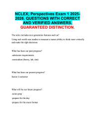 NCLEX; Perspectives Exam 1 2025 2026. QUESTIONS WITH CORRECT  AND VERIFIED ANSWERS.  A+
