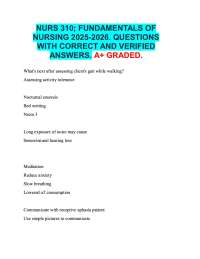 NURS 310; FUNDAMENTALS OF  NURSING 2025-2026. QUESTIONS  WITH CORRECT AND VERIFIED  ANSWER