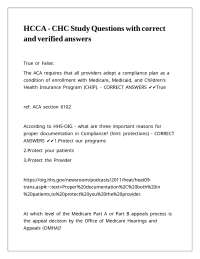 HCCA - CHC Study Questions with correct and verified answers