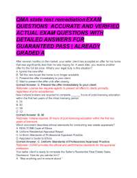 QMA state test remediation EXAM   QUESTIONS  ACCURATE AND VERIFIED  ACTUAL EXAM QUESTIONS
