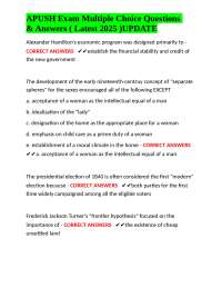 APUSH Exam Multiple Choice Questions & Answers ( Latest 2025 )UPDATE