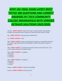 APHY 101 FINAL EXAM LATEST MOST  TESTED 300 QUESTIONS AND CORRECT  ANSWERS IVY TECH