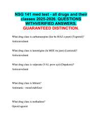 NSG 141 med test - all drugs and their  classes 2025-2026. QUESTIONS  WITHVERIFIED ANSWERS