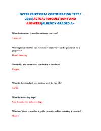 NCCER ELECTRICAL CERTIFICATION TEST 1 2025|ACTUAL 100QUESTIONS AND ANSWERS| GRADED A+