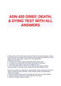 ADN 420 GRIEF, DEATH, & DYING TEST WITH ALL ANSWERS.