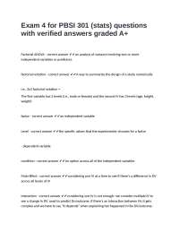 Exam 4 for PBSI 301 (stats) questions with verified answers graded A+