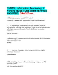 NUR310, Information Technology in  Nursing QUESTIONS WITH VERIFIED  ANSWERS. GRADED A+.