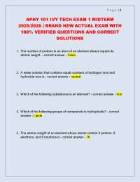 APHY 101 IVY TECH EXAM 1 MIDTERM  2025/2026 | BRAND NEW ACTUAL EXAM WITH  QS & AS