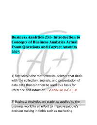 Business Analytics 251- Introduction to  Concepts of Business Analytics Actual  Exam Quest